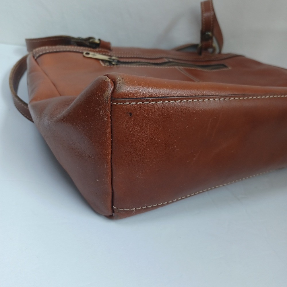 Patricia Nash Cognac Leather Tote Bag‎ Front Zip Contrast Stitching Brown - Picture 11 of 16